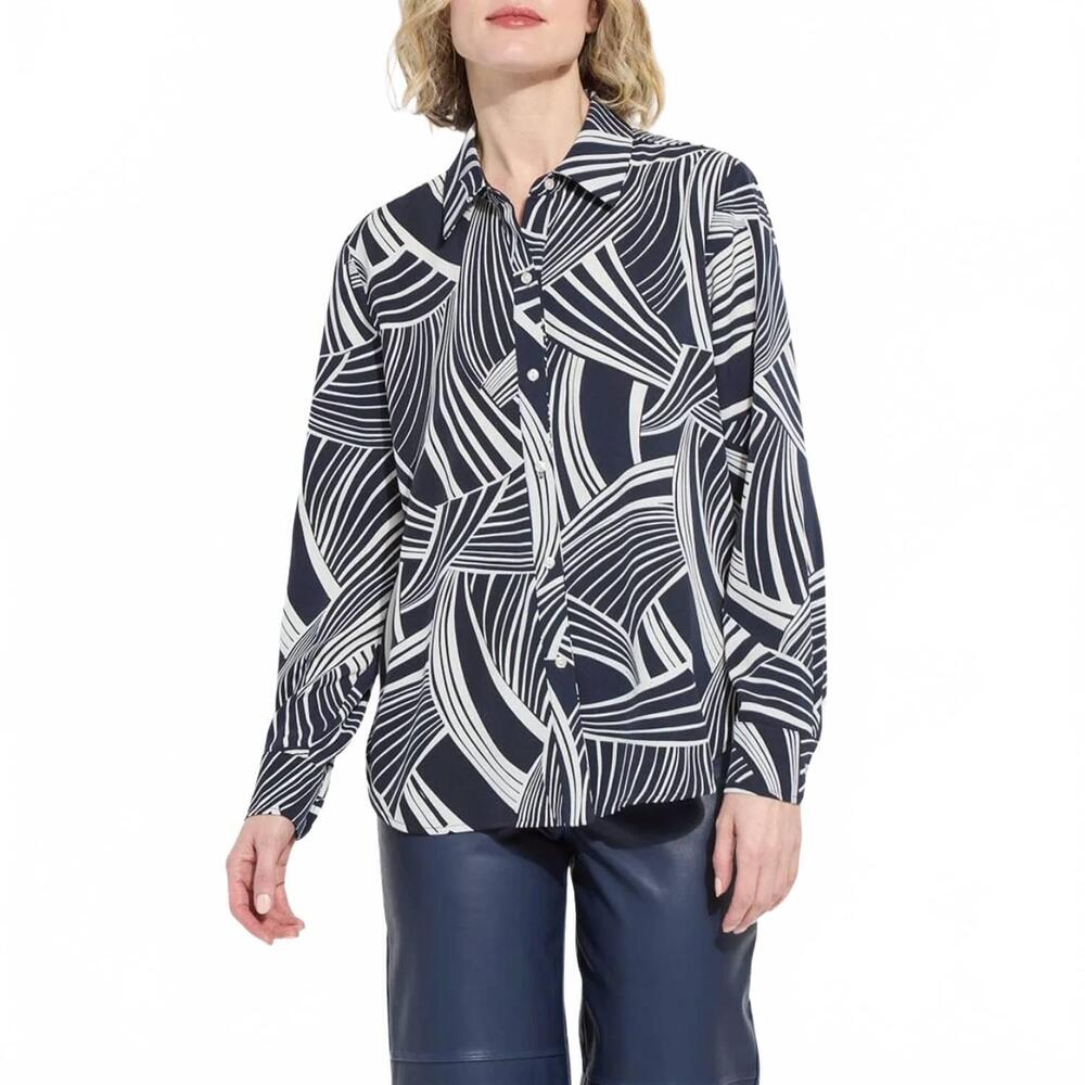 NEW LYSSE women's parker button down shirt in black/white